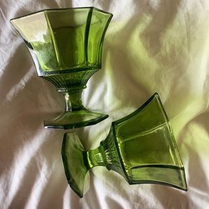 Set of two vintage green glassware goblets